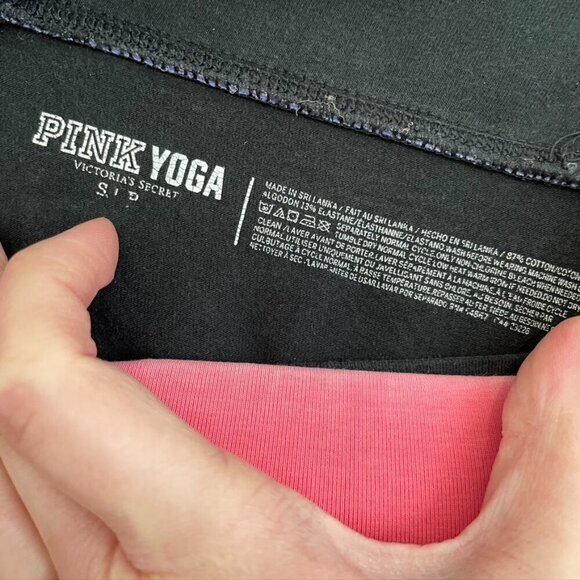 VS PINK VICTORIA'S SECRET PINK Yoga Black Colorblock Waistband Spellout Leggings - Picture 5 of 10